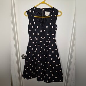 Kate Spade Black Sleeveless Polka Dot‎ Midi Dress Cotton/Silk Blend Size 4